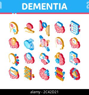 Dementia Brain Disease Isometric Icons Set Vector Stock Vector