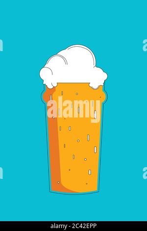 Glass of beer full of beer and foam - logo icon - flat design Stock Vector
