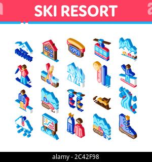 Ski Resort Vacation Isometric Icons Set Vector Stock Vector