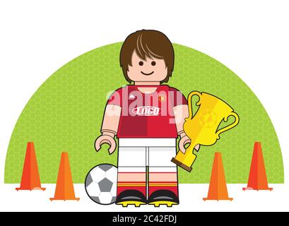 Illustration of a female soccer football player holding a trophy Stock Photo