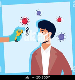 check temperature with laser thermometer to male patient vector illustration design Stock Vector