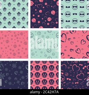 9 Cool Seamless Patterns Stock Vector