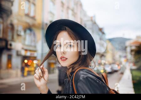 Portrait of young woman outdoors in the city Stock Photo