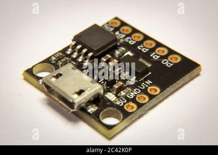 Close up on a ATTiny 32, an arduino-like micro controller Stock Photo