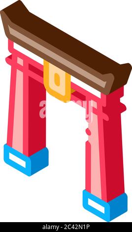 chinese arch with columns isometric icon vector illustration Stock Vector
