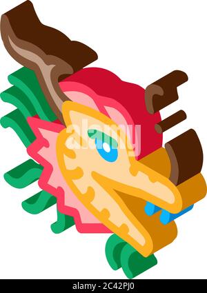 mask of chinese dragon isometric icon vector illustration Stock Vector
