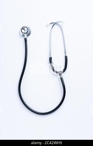 Black stethoscope isolated on white background Stock Photo