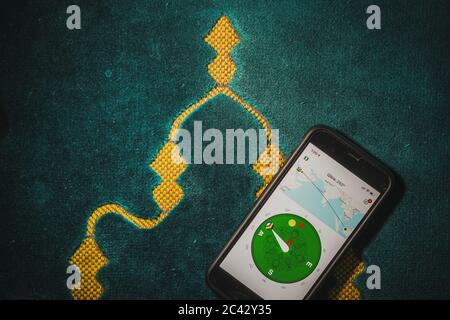 Digital Quran or Quran apps is used for muslim to read the text of Quran on an electronic device. Islamic flatlay concept Stock Photo