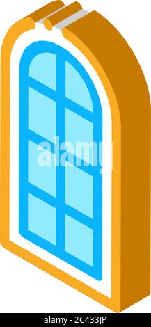 arched window consisting of square glasses isometric icon vector illustration Stock Vector