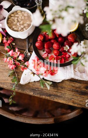 Homemade Vegan Strawberry Flan Recipe Stock Photo