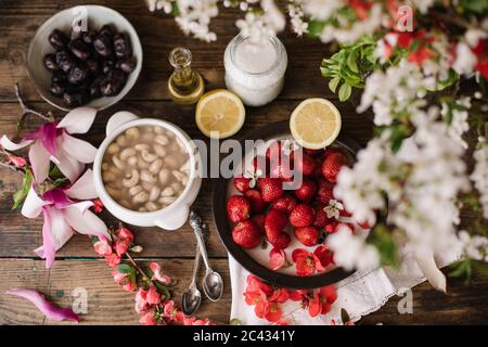 Homemade Vegan Strawberry Flan Recipe Stock Photo