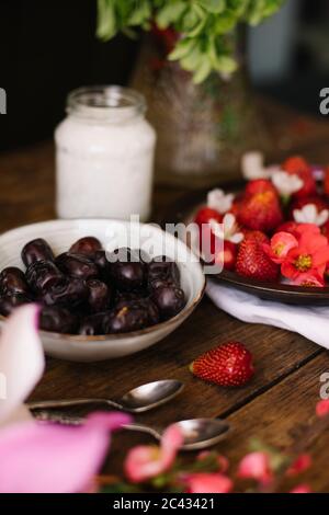 Homemade Vegan Strawberry Flan Recipe Stock Photo