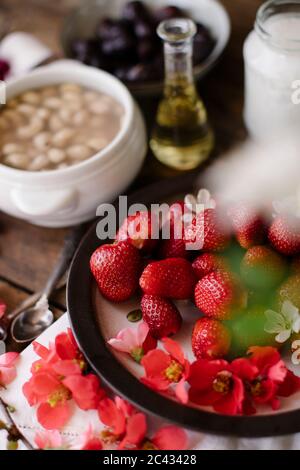 Homemade Vegan Strawberry Flan Recipe Stock Photo