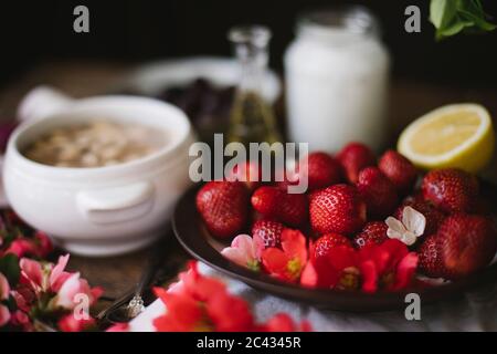 Homemade Vegan Strawberry Flan Recipe Stock Photo