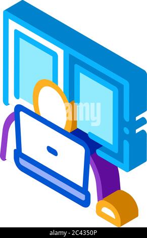 window glass in working room isometric icon vector illustration Stock Vector