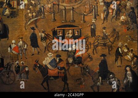 Plaza Mayor de Lima. Anónimo. Virreinato del Perú. 1680. Oleo sobre lienzo (168 x 109 cm). Detalle. Museo de América. Madrid. España. Stock Photo