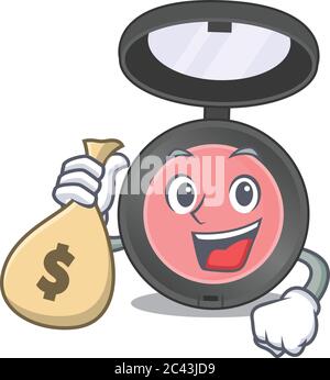 Crazy rich Cartoon picture of pink blusher having money bags Stock Vector