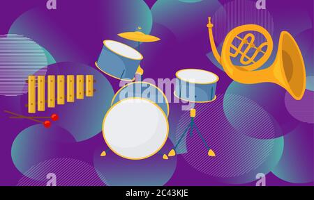 mock illustration of musical instruments on abstract background Stock Vector