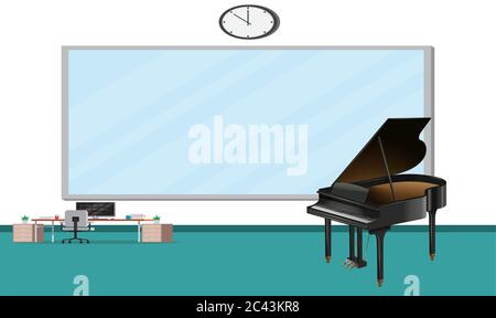 mock up illustration of realistic piano in office Stock Vector