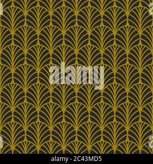 Golden fan art deco pattern, abstract seamless art nouveau pattern with fans, retro background Stock Vector