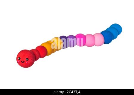 Cheerful worm on a white background. Soft plasticine craft Stock Photo