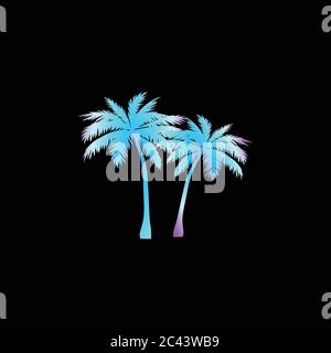 Neon rainbow gradient silhouette palm tree Stock Vector