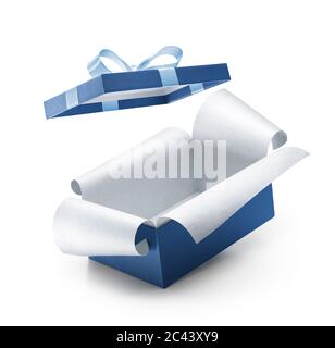 Blue open gift box isolated on white background Stock Photo