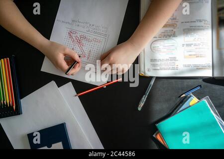 Boy doing homework for homeschooling Stock Photo