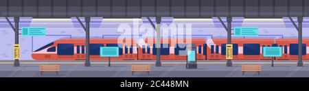 Subway station. Metro station platform, empty subway underground interior, modern metropolitan public railway vector background illustration Stock Vector