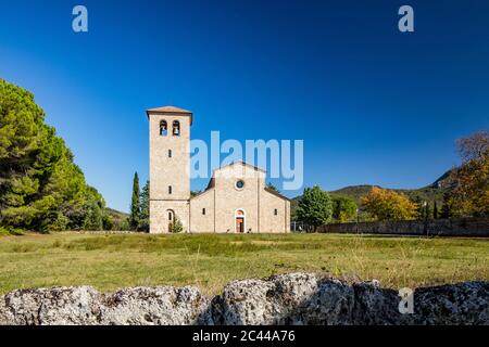 San Vincenzo al Volturno is a historic Benedictine monastery located in the territories of the Comunes of Castel San Vincenzo and Rocchetta a Volturno Stock Photo