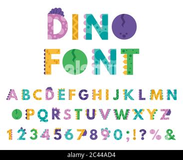 Dino hand drawn alphabet. Cartoon cute ABC letters dinosaurs for kids, comic dino english alphabet isolated vector icons illustration set Stock Vector