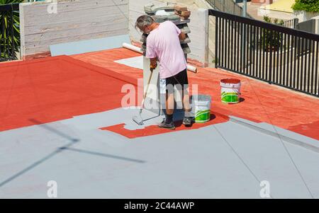 Building resins for waterproofing terraces, solving infiltration problems and making the surface walkable and aesthetically pleasing Stock Photo