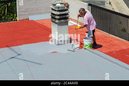 Building resins for waterproofing terraces, solving infiltration problems and making the surface walkable and aesthetically pleasing Stock Photo