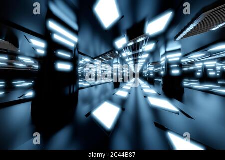 Three dimensional render of futuristic interior of spaceship or space station Stock Photo