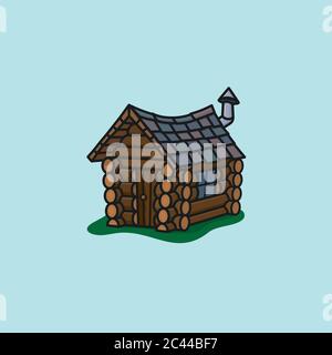 Small crooked log cabin vector illustration for Log Cabin Day on June 28th. Wooden shack color symbol. Stock Vector