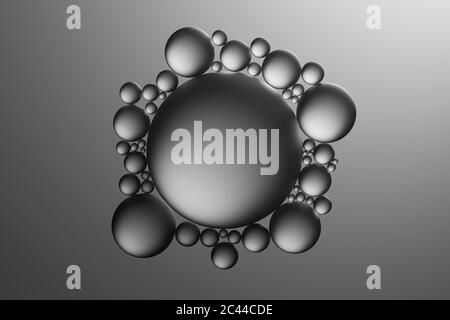 Glass spheres and dramatic lighting over dark grey background, 3D Illustration Stock Photo