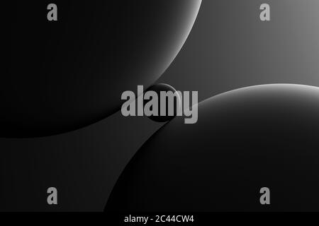 Glass spheres and dramatic lighting over dark grey background, 3D Illustration Stock Photo