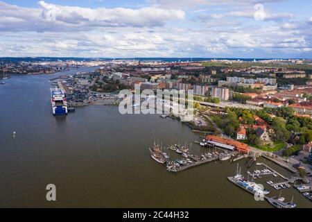 Sweden, Gothenburg, Aerial view of port Stock Photo