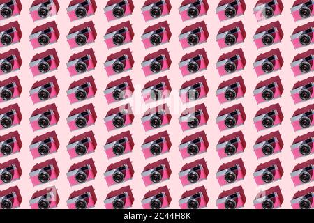 Seamless pattern of rows of vintage analog cameras Stock Photo