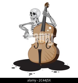 The character skeleton plays the double bass on a white isolated background. Vector image Stock Vector