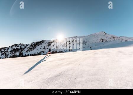 Austria, Carinthia, Reichenau, Nockberge, Falkert, Man ski touring on sunny day Stock Photo