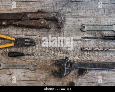 LABOR DAY. Hand tools lying on the table Stock Photo