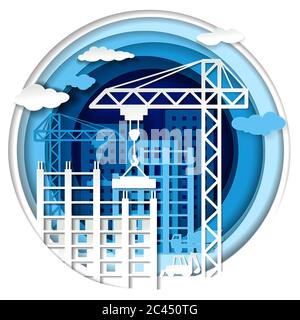 Building construction, vector illustration in paper art style Stock Vector
