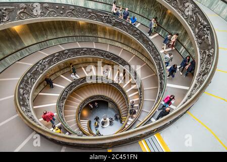 Vatican City State - November 8, 2019: Bramante Staircase -The monumental double spiral staircase designed by Bramante for the Vatican Museums. Stock Photo