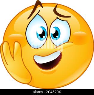 Emotional excited emoji emoticon with hand on cheek Stock Vector