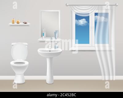 Bathroom interior vector realistic illustration Stock Vector