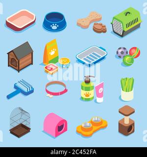 Pet store vector flat isometric icon set Stock Vector