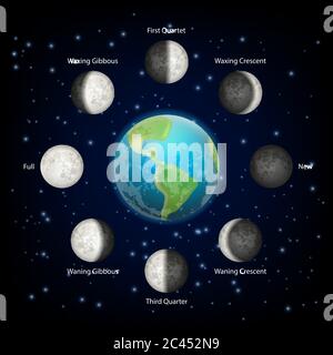 Moon phases vector realistic illustration Stock Vector