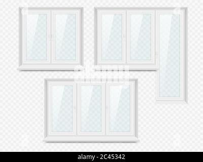 Vector realistic white plastic window icon set Stock Vector