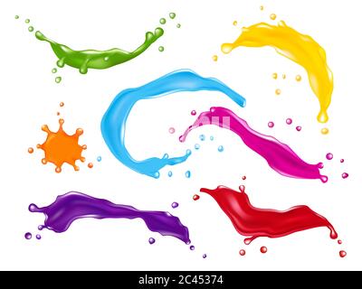 Color splashes, paint drops set, vector realistic illustration Stock Vector